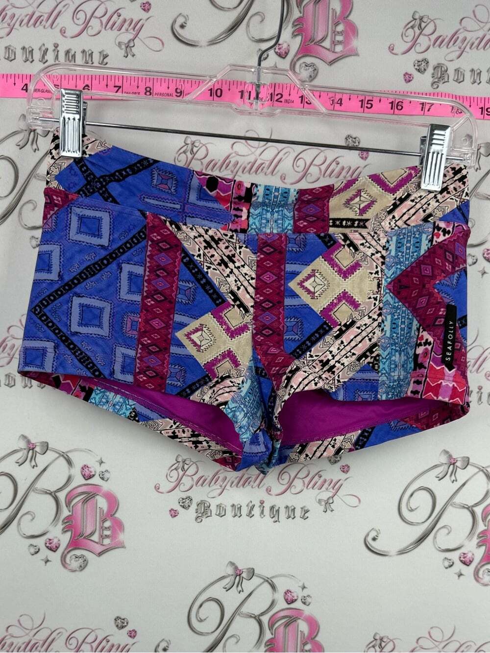 Seafolly shorts Aztec booty Multi-Color Geometric mini Shorts - Blue & Pink